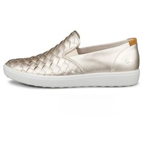Ecco Soft7 Slip On Shoe US 7-7.5 EU38 Sneaker Loafer Metallic Woven Leather